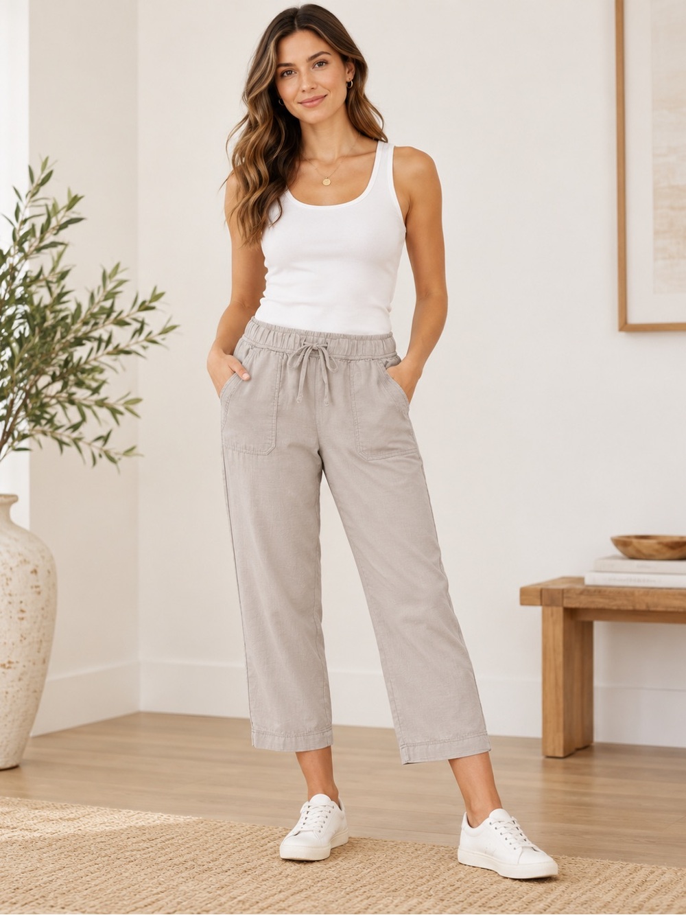 Splendid Beige Lyocell Relaxed Straight Leg Pull-On Pants XXL